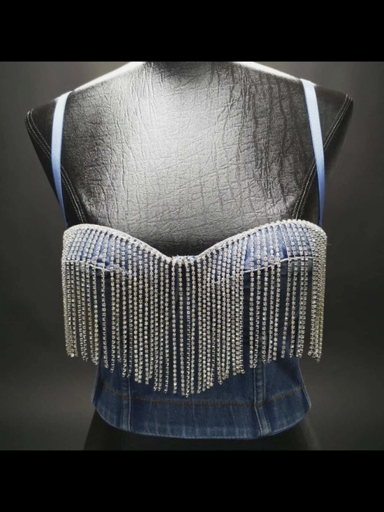 The Unbranded Brand Tops - Bustier - Unbranded Denim Corset w/ Rhinestone fringe - Size M